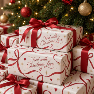 Samengebonden met Kerstliefde Rode Lint Cadeaupapier