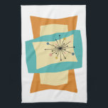 Samengedrukte rechthoek Midden-eeuwse moderne retr Theedoek<br><div class="desc">Deze funky middeleeuwse moderne keukenhanddoek heeft samengeperste en uitgestrekte rechthoekige vormen In turquoise blauw,  crème en sinaasappel. Starburst accenten in roze,  blauw,  goud en zwart benadrukken het ontwerp. Fab keukeninrichting!</div>