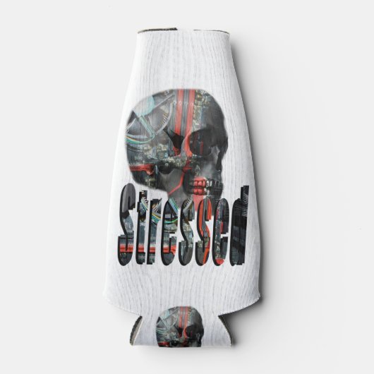 samengeperste schedel vol computerbreinen, flesjeskoeler (Voorkant)