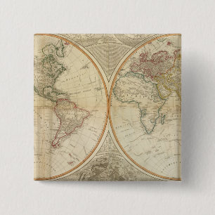 Samengestelde wereldkaart met handkleur vierkante button 5,1 cm