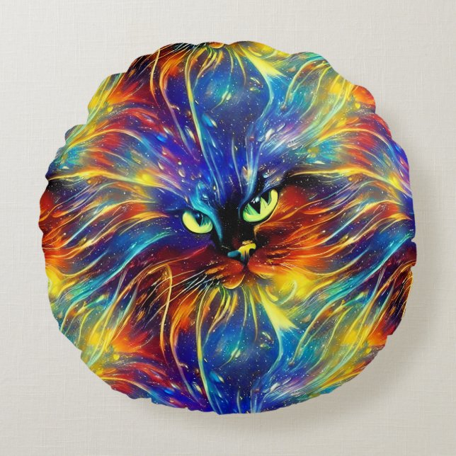 Samenhangende Abstracte, voortreffelijke kattenvle Rond Kussen (Voorkant)