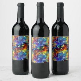 Samenhangende Abstracte, voortreffelijke kattenvle Wijn Etiket