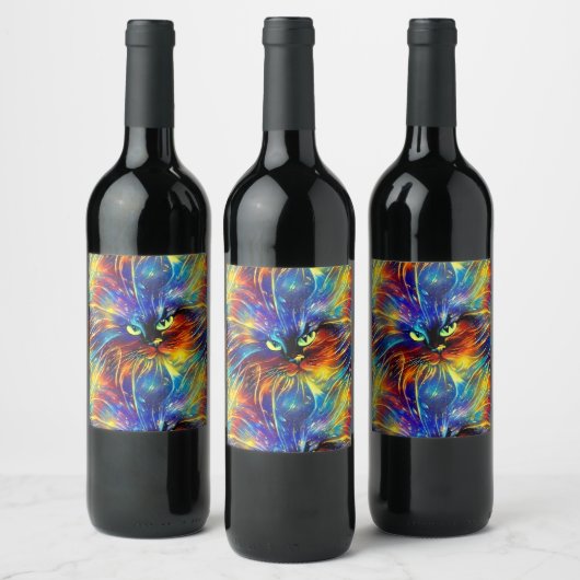 Samenhangende Abstracte, voortreffelijke kattenvle Wijn Etiket (Flessen)