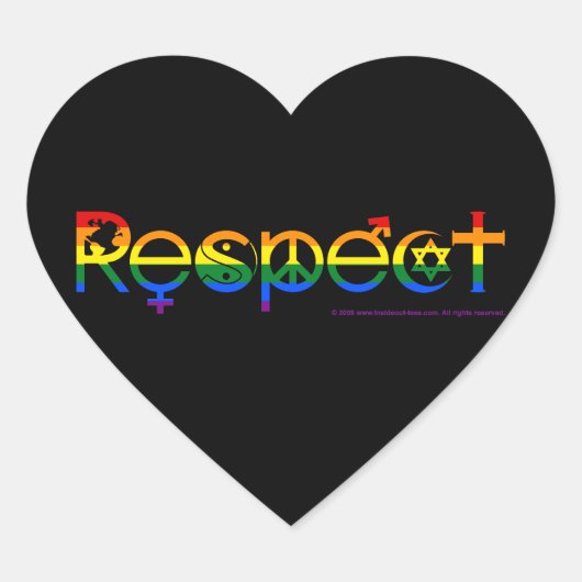 Samenleven met Respect Regenboog Pride Hart Sticker (Voorkant)