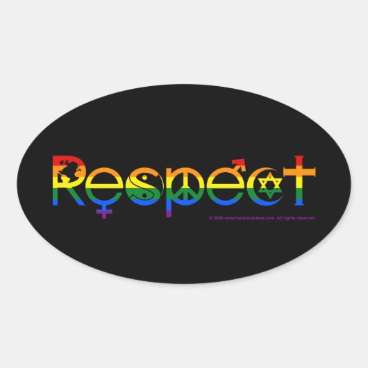 Samenleven met Respect Regenboog Pride Ovale Sticker (Voorkant)
