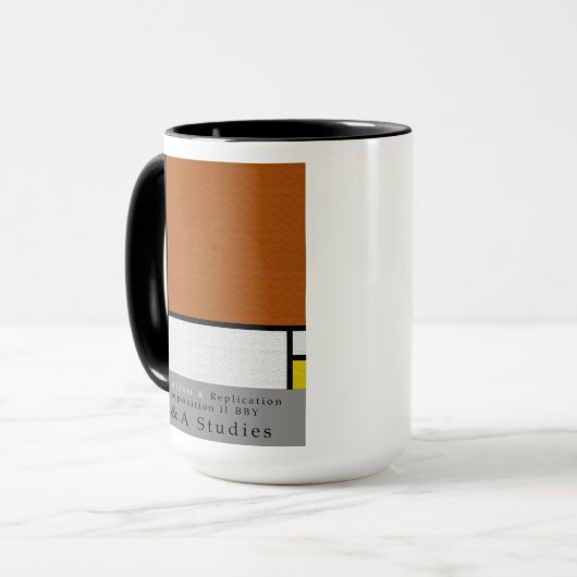 Samenstelling II Bruin Blauwe Gele Mok (Voorkant links)