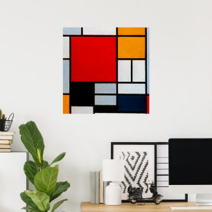 Samenstelling met groot rood vlak poster