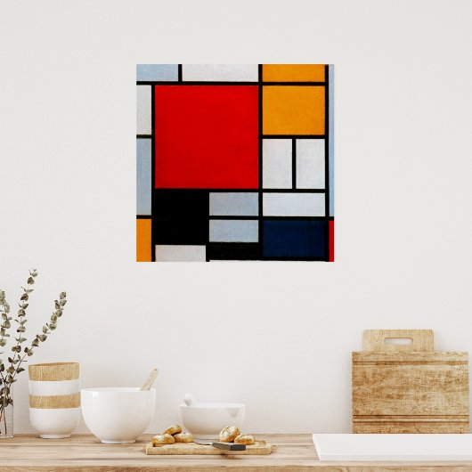 Samenstelling met groot rood vlak poster (Keuken)