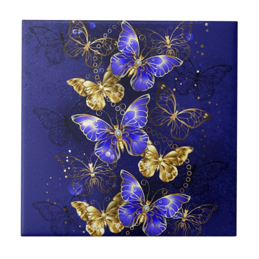 Samenstelling met sapphire Butterflies Tegeltje (Voorkant)
