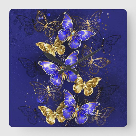 Samenstelling met sapphire Butterflies Vierkante Klok (Voorkant)