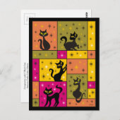 Samenstelling met vijf zwarte katten briefkaart (Voorkant / Achterkant)