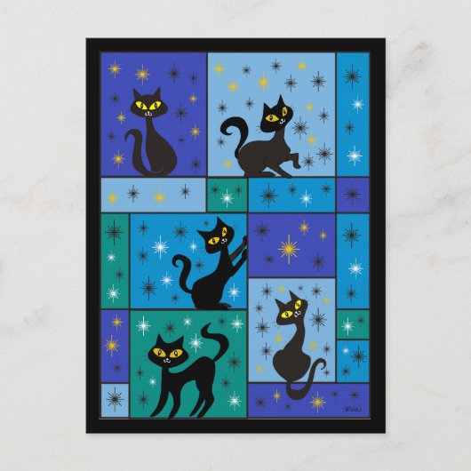 Samenstelling met vijf zwarte katten, Midnight Blu Briefkaart (Voorkant)