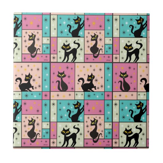 Samenstelling met vijf zwarte katten tegeltje (Voorkant)