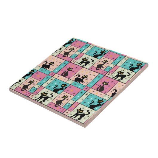 Samenstelling met vijf zwarte katten tegeltje (Zijkant)