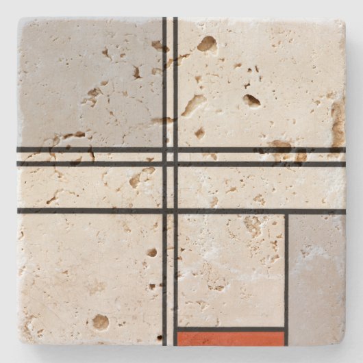 Samenstelling (Nr. 1) Grijsrood | Piet Mondriaan | Stenen Onderzetter (Voorkant)