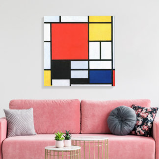 Samenstelling rood, geel, blauw, zwart | Mondriaan Canvas Afdruk