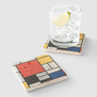 Samenstelling rood, geel, blauw, zwart | Mondriaan Stenen Onderzetter