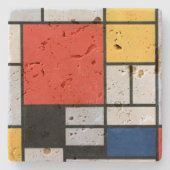 Samenstelling rood, geel, blauw, zwart | Mondriaan Stenen Onderzetter (Voorkant)