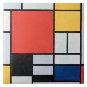 Samenstelling Rood, Geel, Blauw, Zwart, Mondriaan Tegeltje