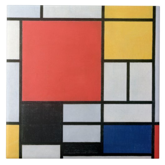 Samenstelling Rood, Geel, Blauw, Zwart, Mondriaan Tegeltje (Voorkant)