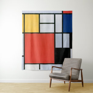 Samenstelling rood, geel, blauw, zwart Mondriaan Wandkleed