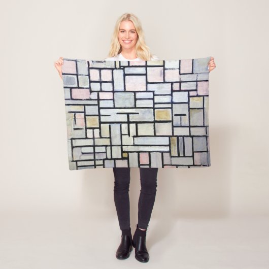 Samenstelling Roze en grijs, Mondriaan Fleece Deken (In situ)