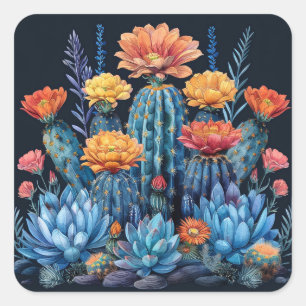 Samenstelling van bloeiende cactussen, vetplanten vierkante sticker