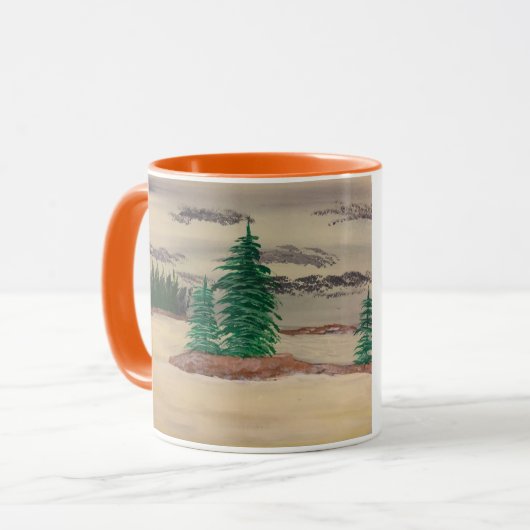 Samenstelling van grijs, gele glanzen en browns mok (Voorkant links)