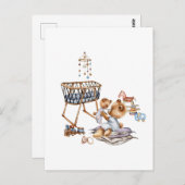 Samenstelling van waterverf baby speelgoed en tedd briefkaart (Voorkant / Achterkant)
