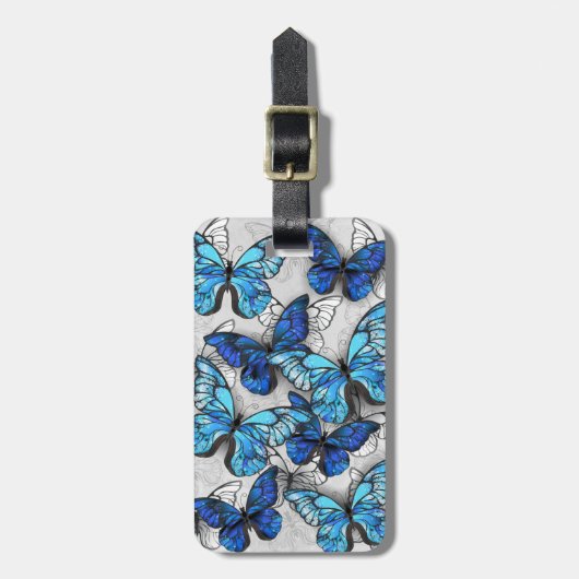 Samenstelling van witte en blauwe vlinders bagagelabel (Voorkant verticaal)
