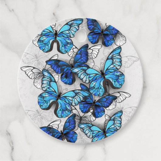 Samenstelling van witte en blauwe vlinders bedankjes labels (Voorkant)