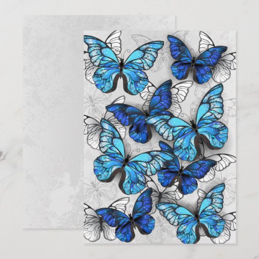 Samenstelling van witte en blauwe vlinders bedankkaart (Voorkant / Achterkant)