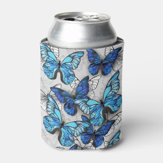 Samenstelling van witte en blauwe vlinders blikjeskoeler (Blikje Voorkant)