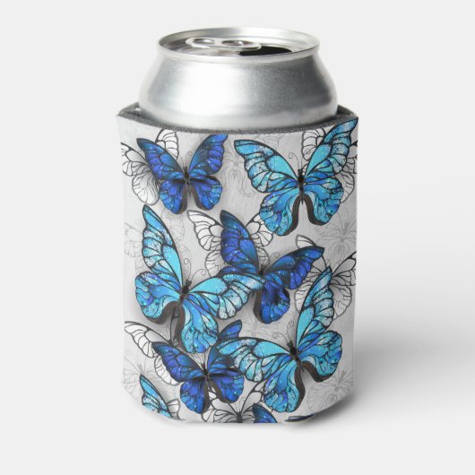 Samenstelling van witte en blauwe vlinders blikjeskoeler (Blikje Achterkant)
