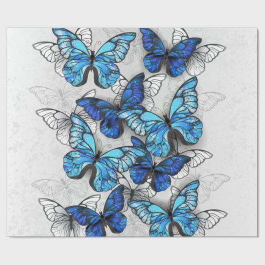Samenstelling van witte en blauwe vlinders cadeaupapier (Vlak)