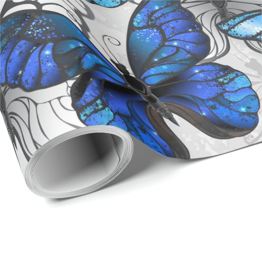 Samenstelling van witte en blauwe vlinders cadeaupapier (Rol Hoek)