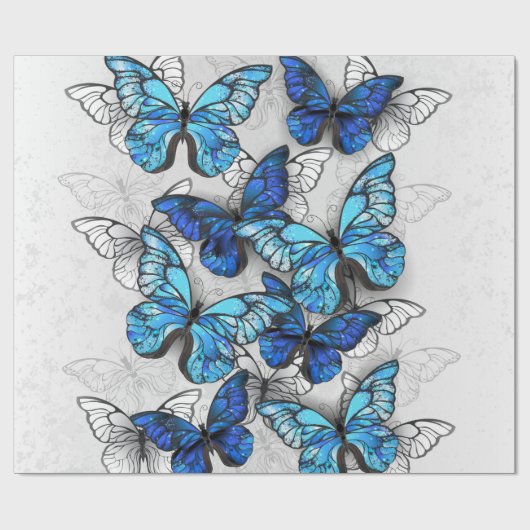 Samenstelling van witte en blauwe vlinders cadeaupapier (Vlak)