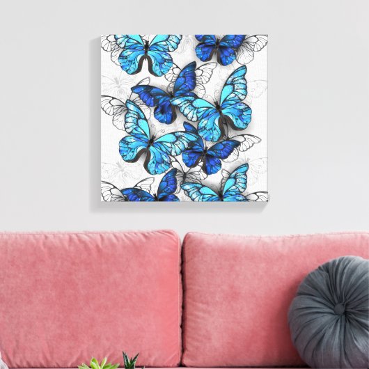 Samenstelling van witte en blauwe vlinders canvas afdruk (Insitu (Woonkamer))