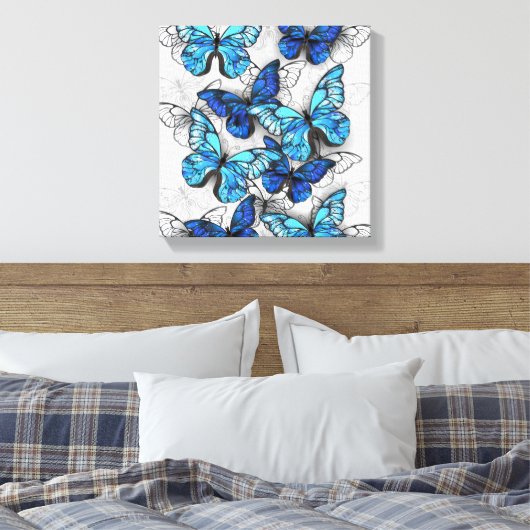 Samenstelling van witte en blauwe vlinders canvas afdruk (Insitu (Slaapkamer))