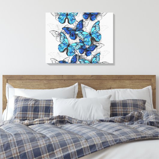 Samenstelling van witte en blauwe vlinders canvas afdruk (Insitu (Slaapkamer))