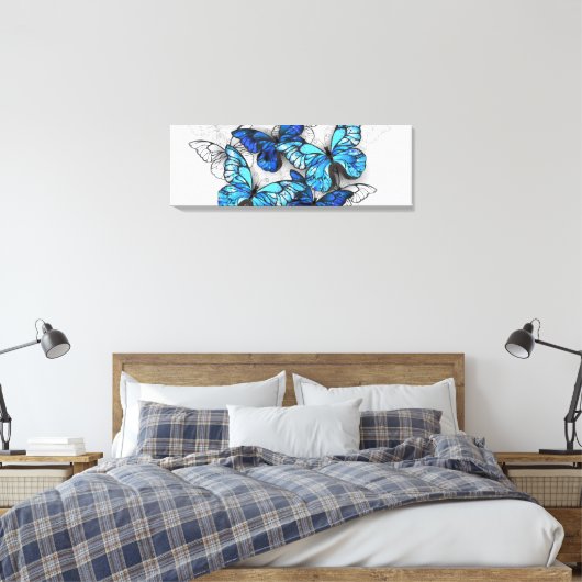 Samenstelling van witte en blauwe vlinders canvas afdruk (Insitu (Slaapkamer))