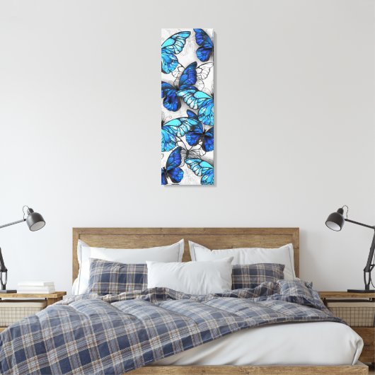 Samenstelling van witte en blauwe vlinders canvas afdruk (Insitu (Slaapkamer))