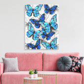 Samenstelling van witte en blauwe vlinders canvas afdruk (Insitu (Woonkamer))