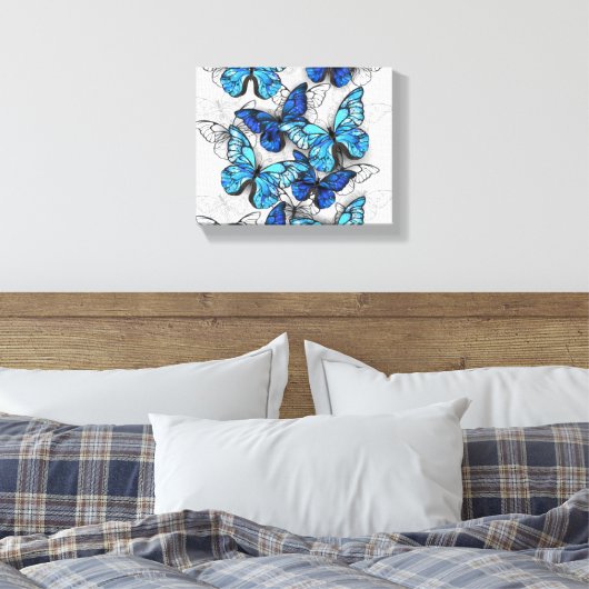 Samenstelling van witte en blauwe vlinders canvas afdruk (Insitu (Slaapkamer))