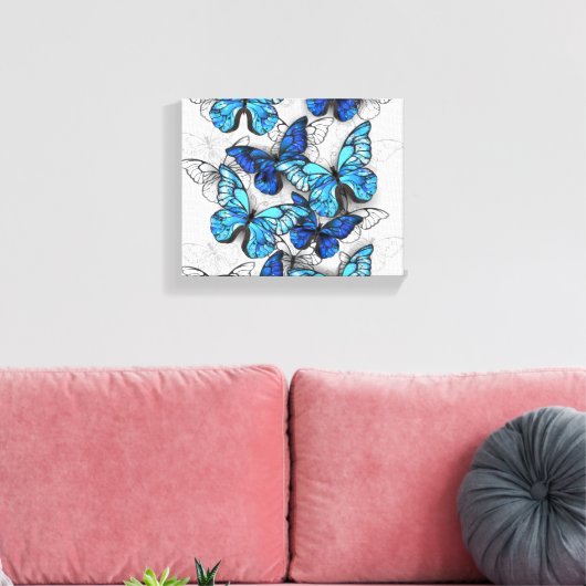 Samenstelling van witte en blauwe vlinders canvas afdruk (Insitu (Woonkamer))