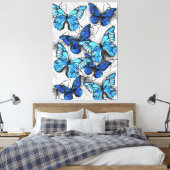 Samenstelling van witte en blauwe vlinders canvas afdruk (Insitu (Slaapkamer))