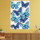 Samenstelling van witte en blauwe vlinders canvas afdruk (Insitu (Woonkamer))