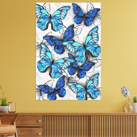 Samenstelling van witte en blauwe vlinders canvas afdruk (Insitu (Woonkamer))
