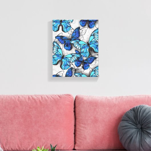 Samenstelling van witte en blauwe vlinders canvas afdruk (Insitu (Woonkamer))