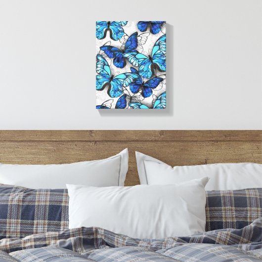 Samenstelling van witte en blauwe vlinders canvas afdruk (Insitu (Slaapkamer))
